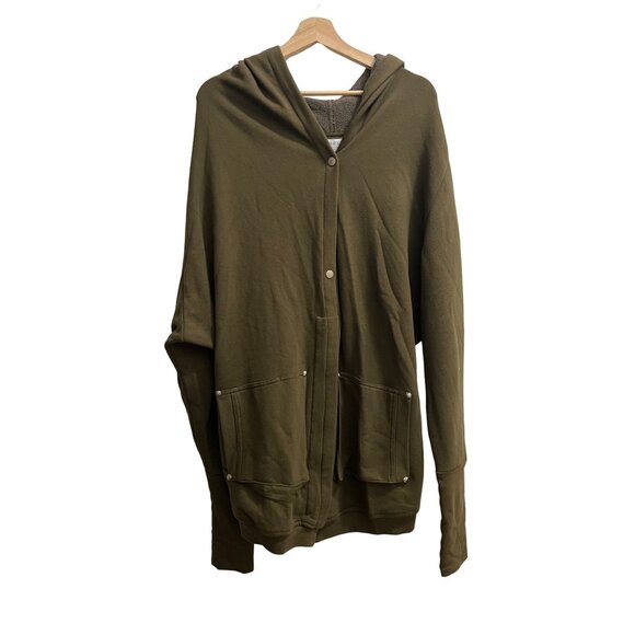 Marste Olive Green Hooded Button Down Hi Low Sweater Duster Jacket Size L - Picture 1 of 7